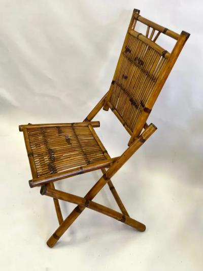 Pair French Modern Neoclassical Bamboo Rattan Lounge Side Chairs
