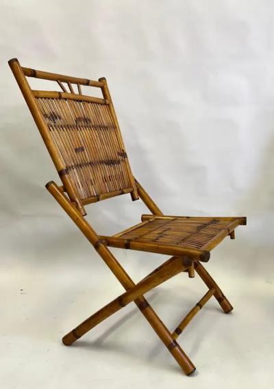 Pair French Modern Neoclassical Bamboo Rattan Lounge Side Chairs