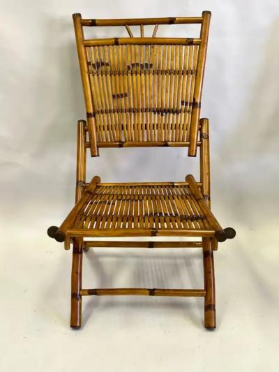 Pair French Modern Neoclassical Bamboo Rattan Lounge Side Chairs