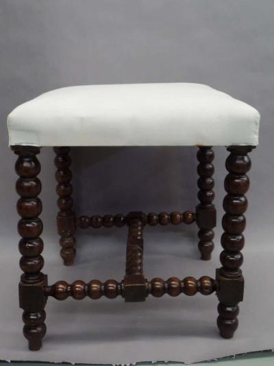 Pair French Modern Neoclassical Hand Carved Wood Stacked Ball Benches Stools