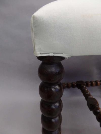 Pair French Modern Neoclassical Hand Carved Wood Stacked Ball Benches Stools
