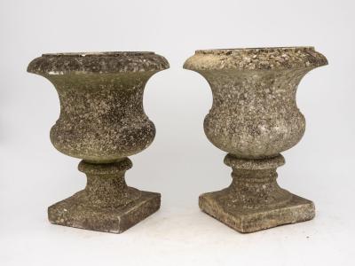 Pair French Stone Neoclassical Urns 20th century