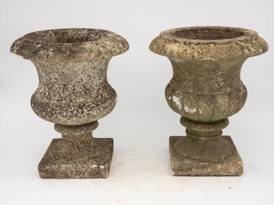 Pair French Stone Neoclassical Urns 20th century