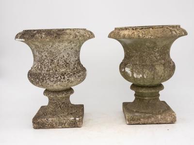 Pair French Stone Neoclassical Urns 20th century