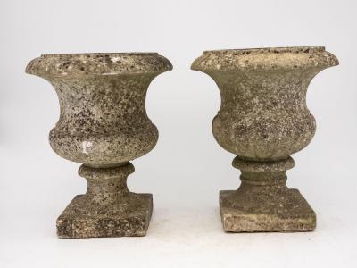 Pair French Stone Neoclassical Urns 20th century