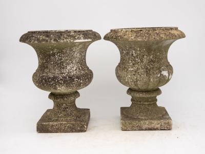 Pair French Stone Neoclassical Urns 20th century
