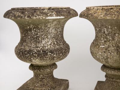 Pair French Stone Neoclassical Urns 20th century