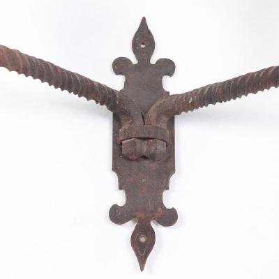 Pair French iron two arm wall sconces with old traces of gold circa 1910 