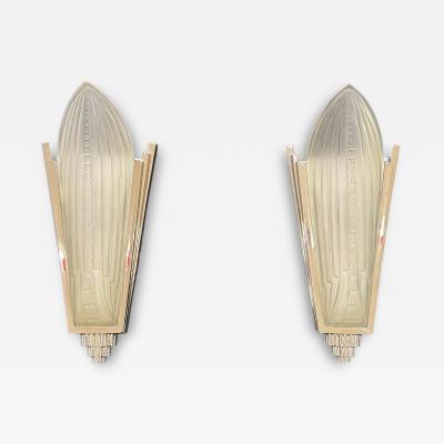 Pair Genet et Michon Style Art Deco Wall Sconces France 