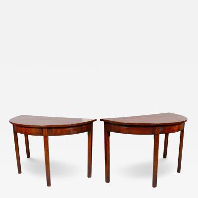 Pair George III Mahogany Demilune Console Tables