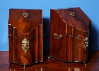 Pair George III Period Serpentine Mahogany Knife Boxes