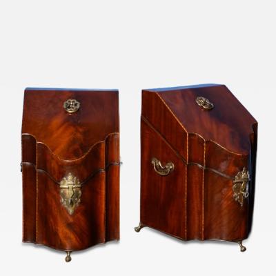 Pair George III Period Serpentine Mahogany Knife Boxes