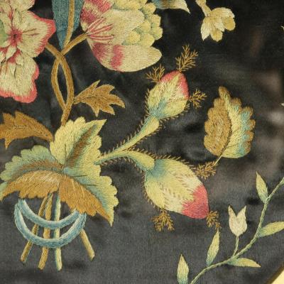 Pair Georgian Silkwork Embroideries of Flowers