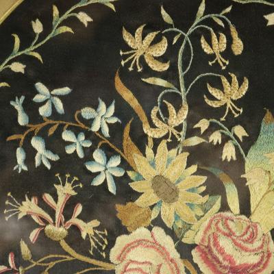 Pair Georgian Silkwork Embroideries of Flowers