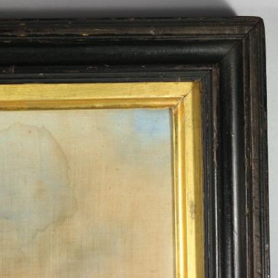 Pair Georgian Woolwork Embroidered Pictures of Girls with Pets