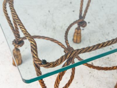 Pair Gilded Hollywood Regency Metal Rope Tassel Side Tables 1970s France