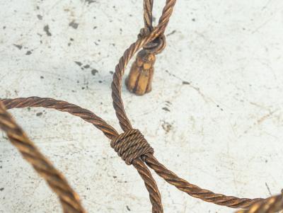 Pair Gilded Hollywood Regency Metal Rope Tassel Side Tables 1970s France