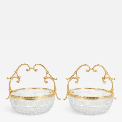 Pair Gilt Bronze Cut Crystal Centerpiece