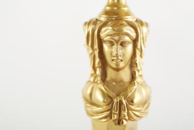 Pair Gilt Bronze Marble Base Three Arms Candelabra