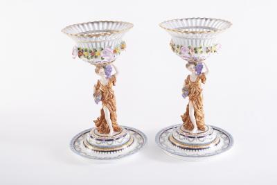 Pair Gilt Gold Glazed Porcelain Decorative Pieces