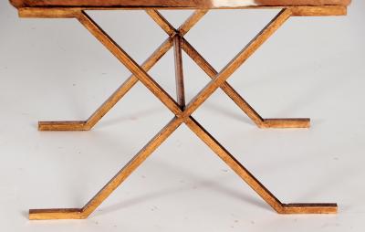 Pair Gilt iron Cowhide X frame Benches in the Jean Michel Frank Manner