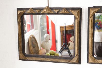 Pair Gold and Black Tramp Art Mirrors