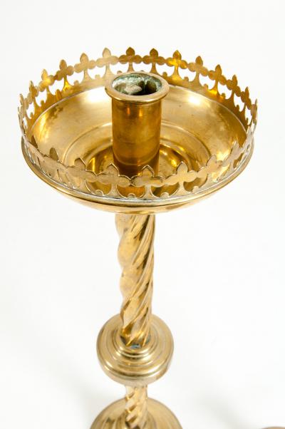 Pair Gothic Style Brass Candlestick