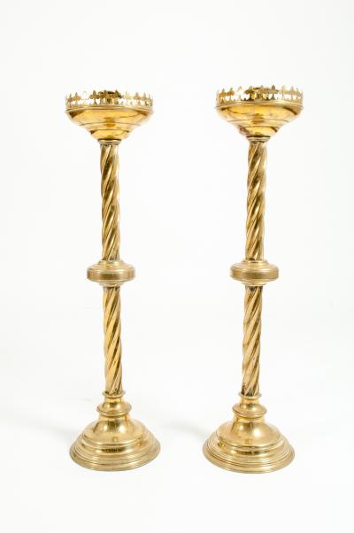 Pair Gothic Style Brass Candlestick