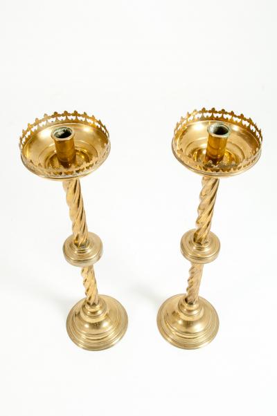 Pair Gothic Style Brass Candlestick