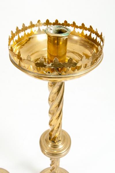 Pair Gothic Style Brass Candlestick
