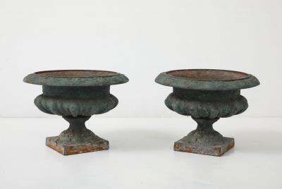 Pair Green Cast iron Urns France Early 20th C 