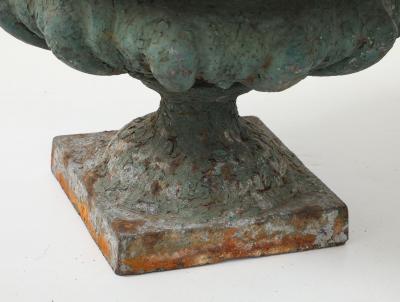 Pair Green Cast iron Urns France Early 20th C 