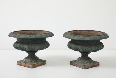 Pair Green Cast iron Urns France Early 20th C 