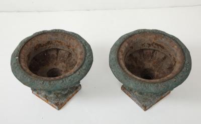Pair Green Cast iron Urns France Early 20th C 