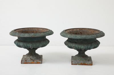 Pair Green Cast iron Urns France Early 20th C 
