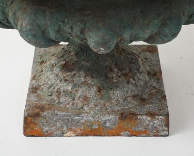 Pair Green Cast iron Urns France Early 20th C 