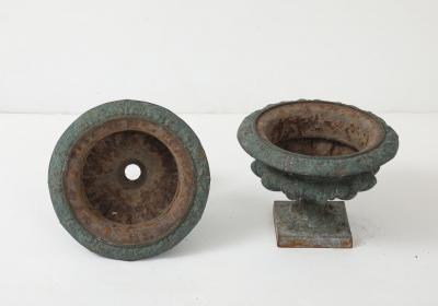 Pair Green Cast iron Urns France Early 20th C 