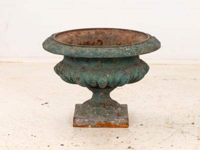 Pair Green Cast iron Urns France Early 20th C 