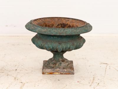 Pair Green Cast iron Urns France Early 20th C 