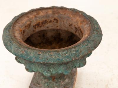 Pair Green Cast iron Urns France Early 20th C 