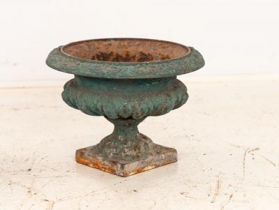 Pair Green Cast iron Urns France Early 20th C 