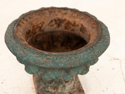 Pair Green Cast iron Urns France Early 20th C 