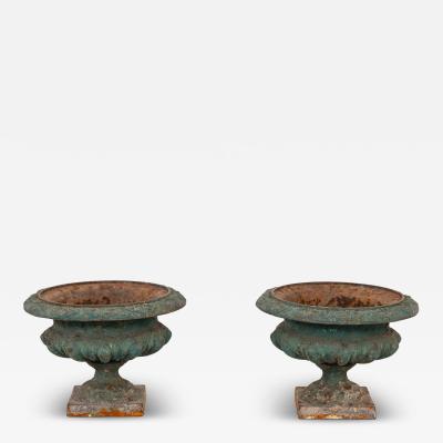 Pair Green Cast iron Urns France Early 20th C 