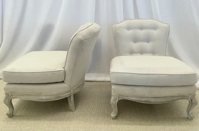 Pair Gustavian Style Slipper Chairs Swedish Style Paint Decorated Chairs