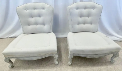 Pair Gustavian Style Slipper Chairs Swedish Style Paint Decorated Chairs