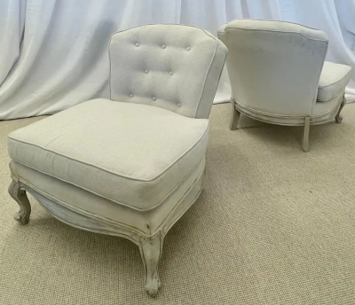 Pair Gustavian Style Slipper Chairs Swedish Style Paint Decorated Chairs
