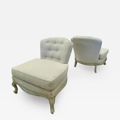 Pair Gustavian Style Slipper Chairs Swedish Style Paint Decorated Chairs