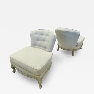 Pair Gustavian Style Slipper Chairs Swedish Style Paint Decorated Distressed