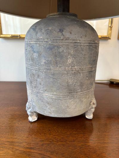Pair Han Dynasty Period Unglazed Grain Jars Mounted as Table Lamps