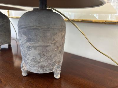 Pair Han Dynasty Period Unglazed Grain Jars Mounted as Table Lamps